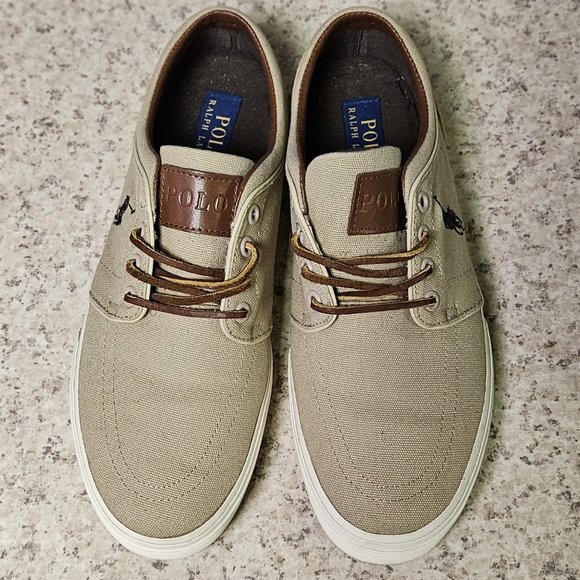 POLO RALPH LAUREN FAXON LOW KHAKI CANVAS SHOES - Picture 1 of 5